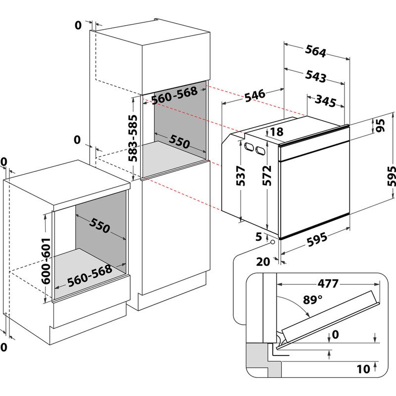 Whirlpool Piekarnik Do zabudowy AKZM 8480 WH Elektryczny A+ Technical drawing