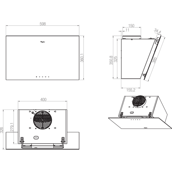 Whirlpool Okap Do zabudowy AKR 037 G BL Czarny Wolnostojące Mechaniczny Technical drawing