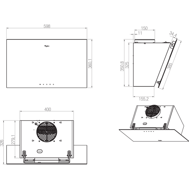 Whirlpool-Okap-Do-zabudowy-AKR-037-G-BL-Czarny-Wolnostojące-Mechaniczny-Technical-drawing