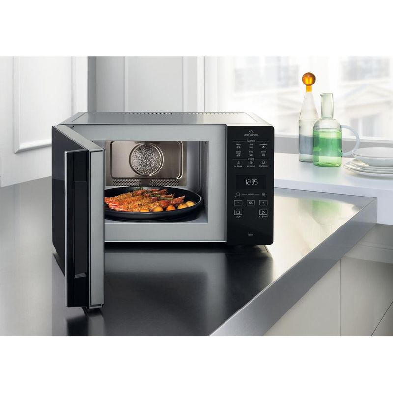 Whirlpool-Mikrofalowka-Wolnostojące-MCP-349-SL-Srebrny-Elektroniczny-25-MW-Combi-800-Lifestyle-frontal-open
