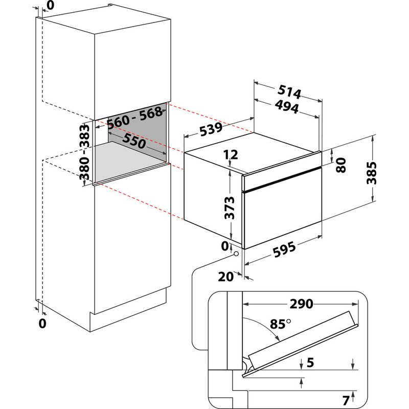 Whirlpool Mikrofalówka Do zabudowy AMW 730/NB Czarny Elektroniczny 31 MW + Grill 1000 Technical drawing