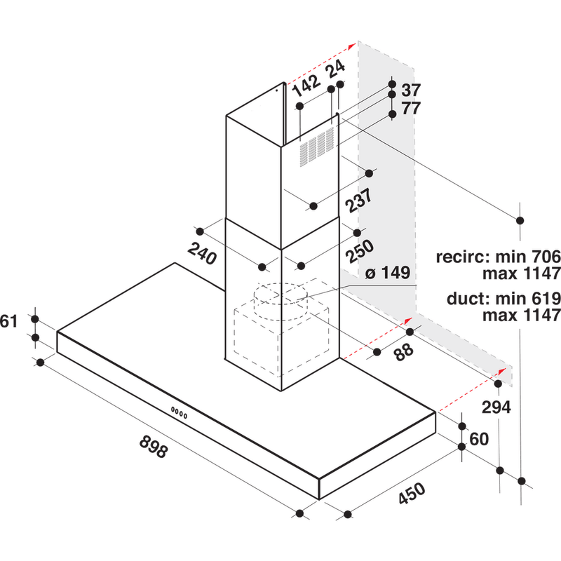 Whirlpool Okap Do zabudowy AKR 559/3 IX Inox Kominowy Mechaniczny Technical drawing