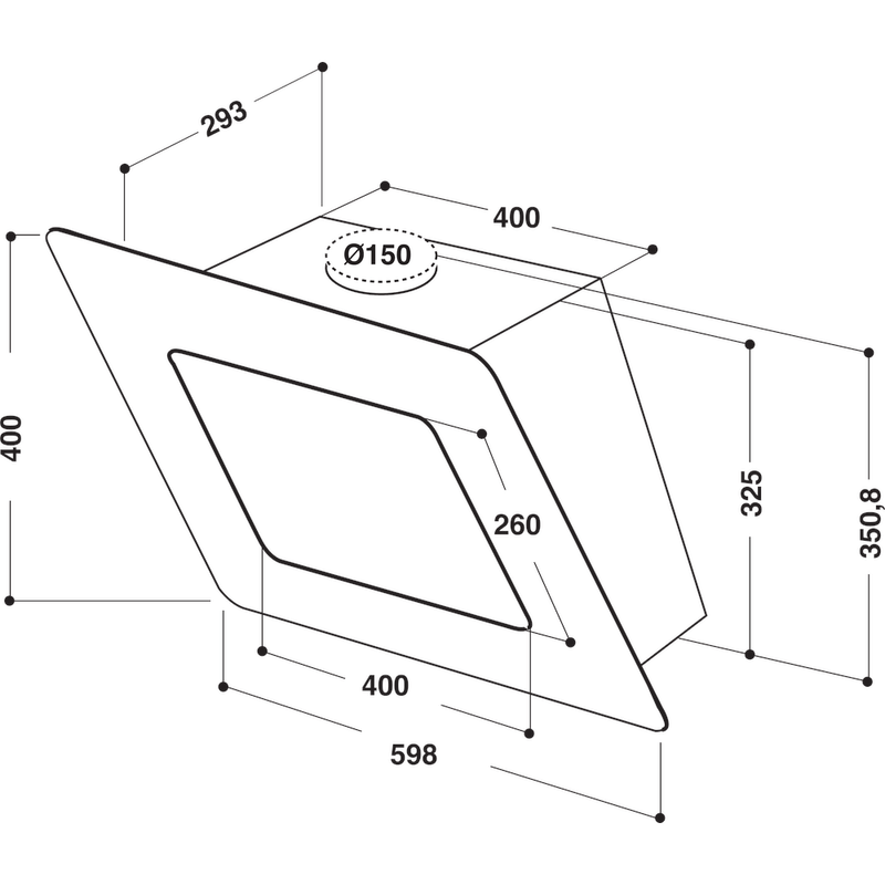 Whirlpool Okap Do zabudowy AKR 036/1 G BL Czarny Wolnostojące Elektroniczny Technical drawing