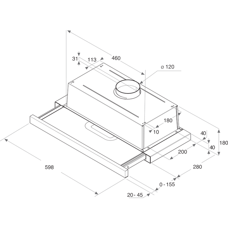 Whirlpool Okap Do zabudowy AKR 749/1 NB Czarny Do zabudowy Mechaniczny Technical drawing