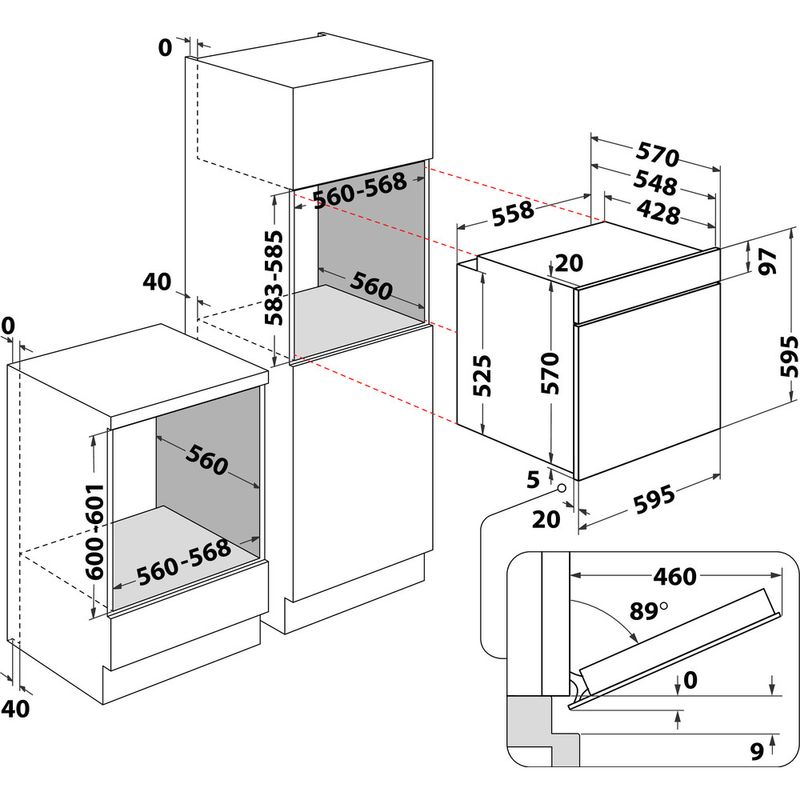 Whirlpool Piekarnik Do zabudowy OAS KN8V1 IX Elektryczny A+ Technical drawing