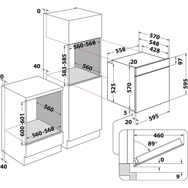 Whirlpool Piekarnik Do zabudowy OAS KP8V1 IX Elektryczny A+ Technical drawing