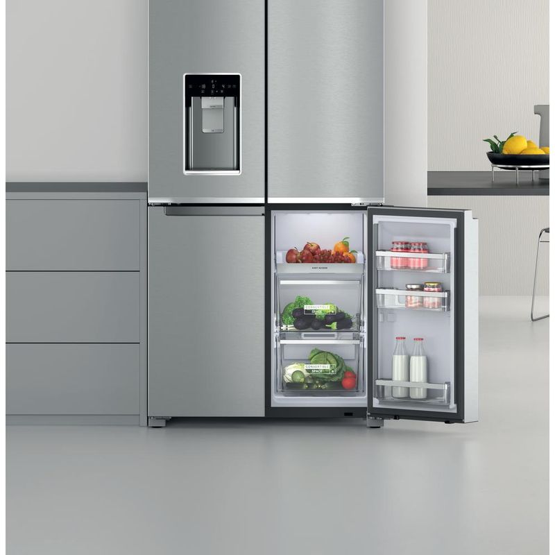 Whirlpool-Side-by-Side-Wolnostojące-WQ9I-MO1L-Inox-Look-Lifestyle-frontal-open