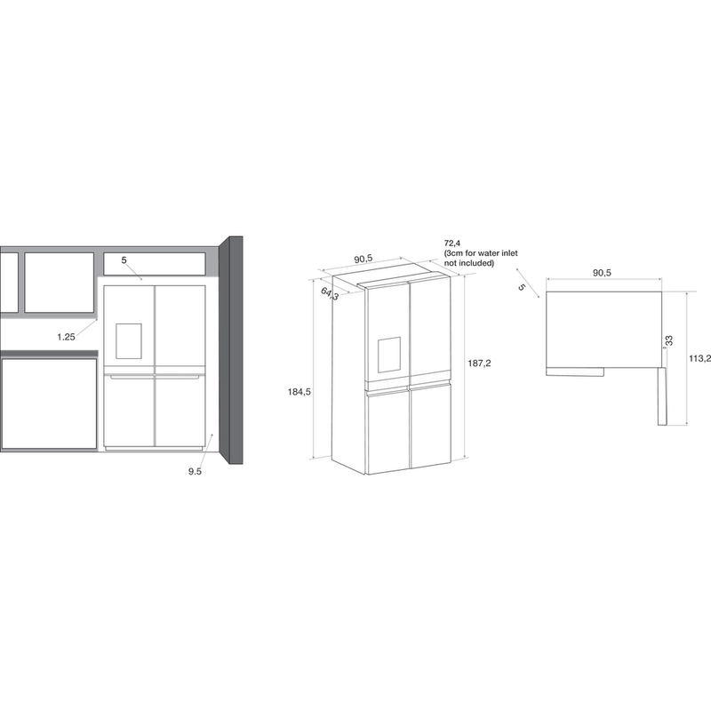 Whirlpool-Side-by-Side-Wolnostojące-WQ9I-MO1L-Inox-Look-Technical-drawing