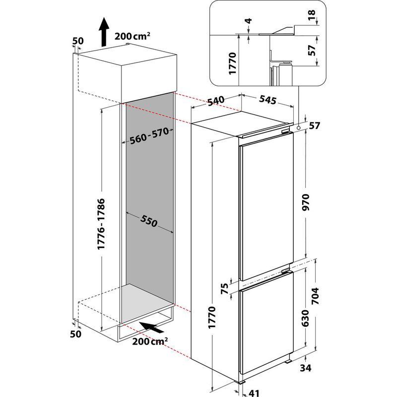 Whirlpool Lodówka z zamrażarką Do zabudowy ART 66001 Biel Dwudrzwiow(y)a Technical drawing