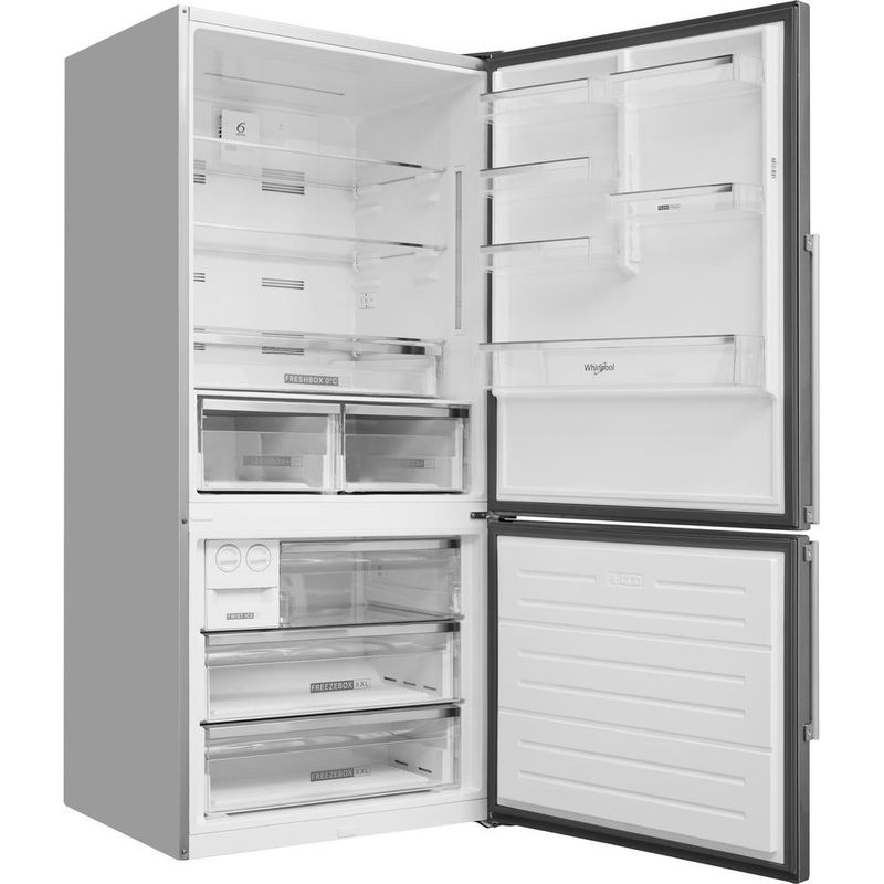 Whirlpool Lodówka z zamrażarką Wolnostojące W84BE 72 X 2 Inox Dwudrzwiow(y)a Perspective open