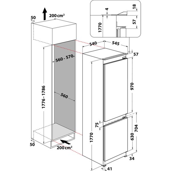 Whirlpool-Lodowka-z-zamrażarką-Do-zabudowy-WHC18-T311-Biel-Dwudrzwiow-y-a-Technical-drawing