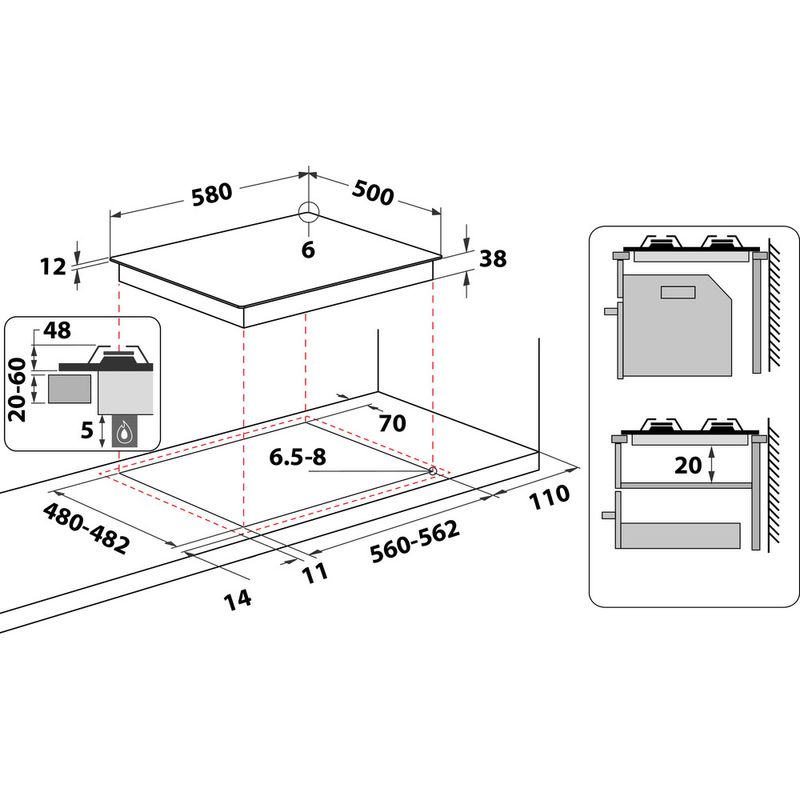 Whirlpool Płyta grzewcza AKM 268/IX Inox Gazowy Technical drawing