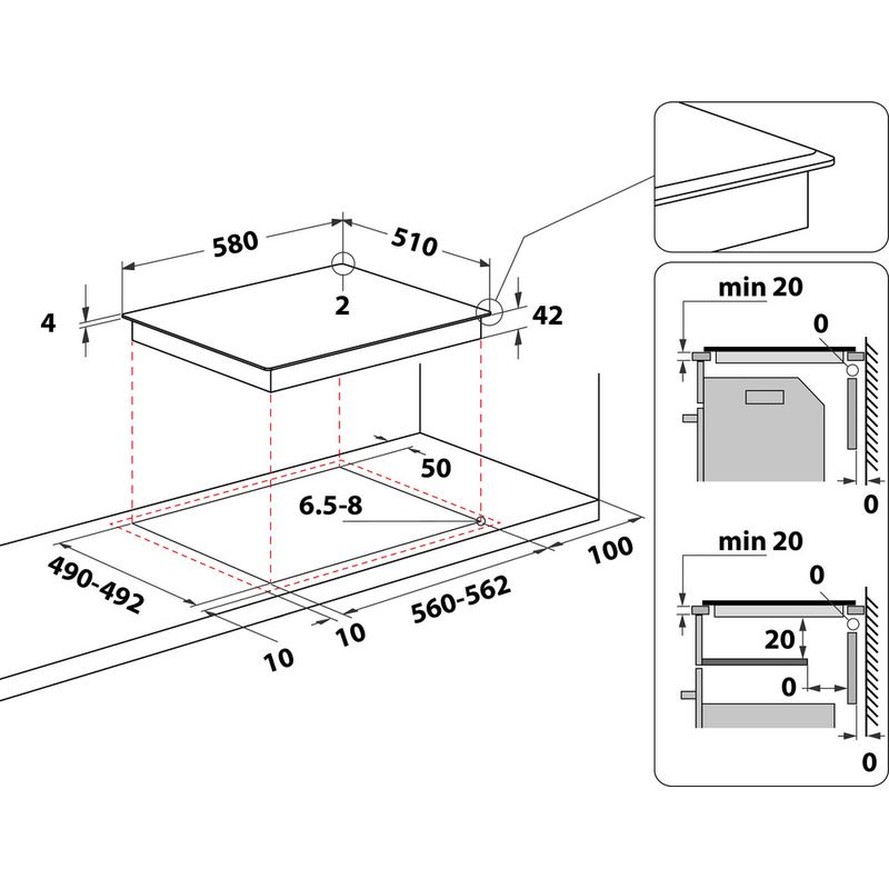 Whirlpool Płyta grzewcza AKT 8130 BA Czarny Radiant vitroceramic Technical drawing