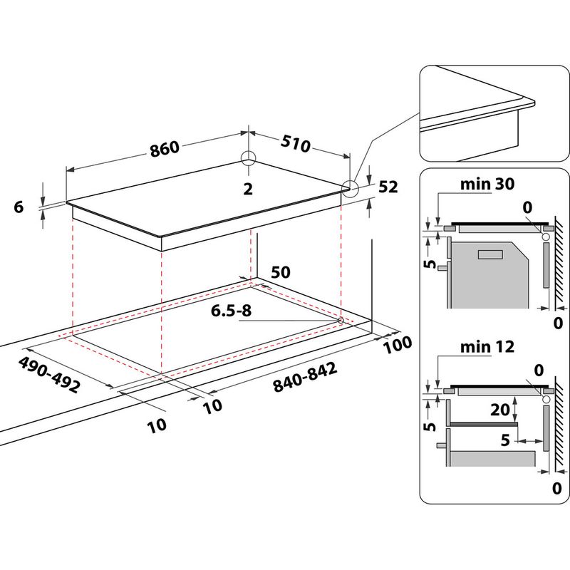 Whirlpool Płyta grzewcza ACM 795/BA Czarny Induction vitroceramic Technical drawing