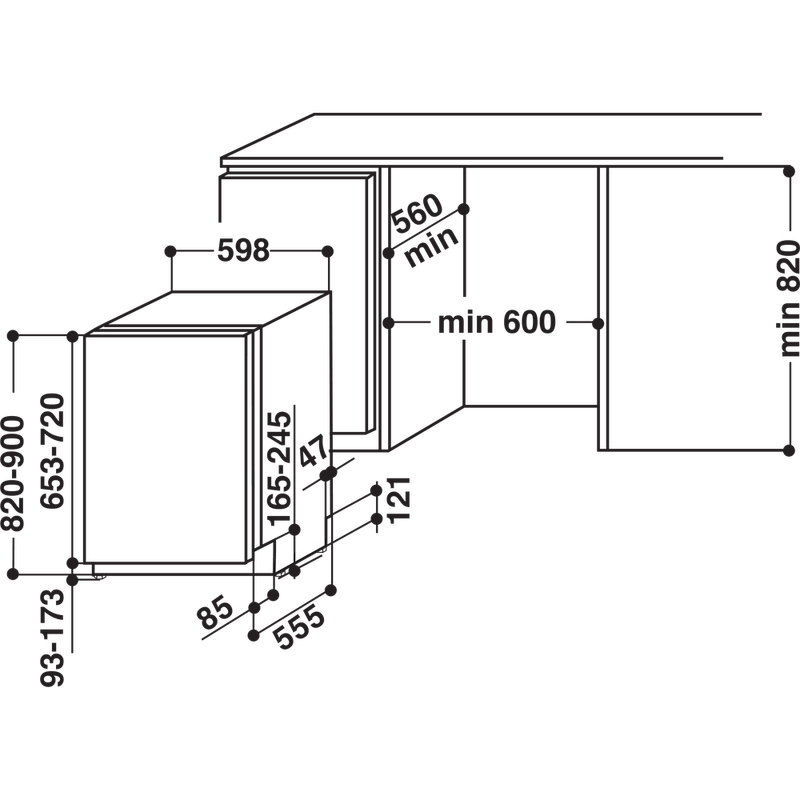 Whirlpool-Zmywarka-Do-zabudowy-WEIC-3C26-F-Zintegrowane-E-Technical-drawing