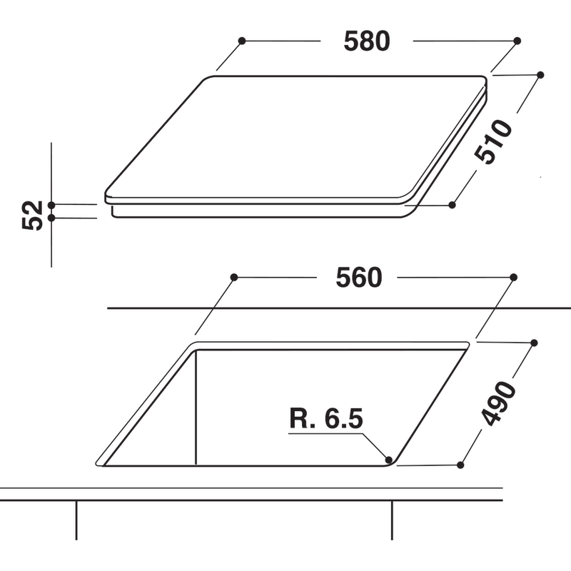 Whirlpool-Płyta-grzewcza-ACM-838-NE-Czarny-Induction-vitroceramic-Technical-drawing