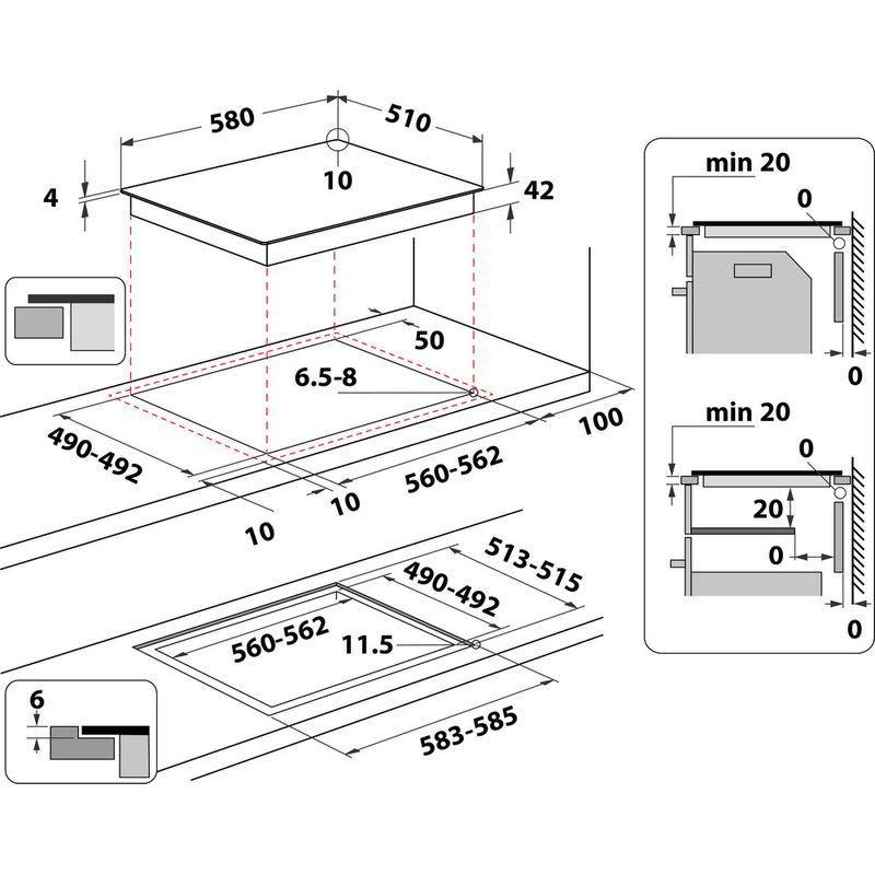 Whirlpool Płyta grzewcza AKT 801/NE Czarny Radiant vitroceramic Technical drawing