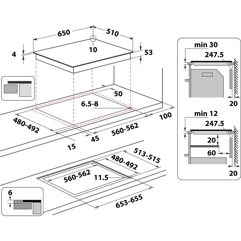 Whirlpool Płyta grzewcza SMO 658C/NE Czarny Induction vitroceramic Technical drawing