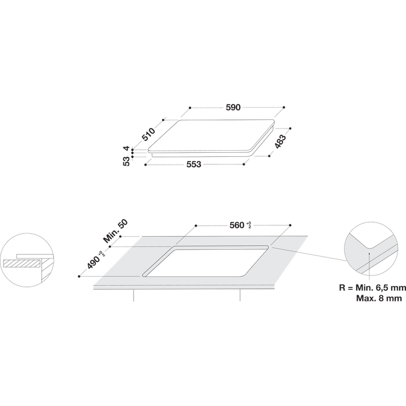 Whirlpool-Płyta-grzewcza-SMC-604-F-BT-Czarny-Induction-vitroceramic-Technical-drawing