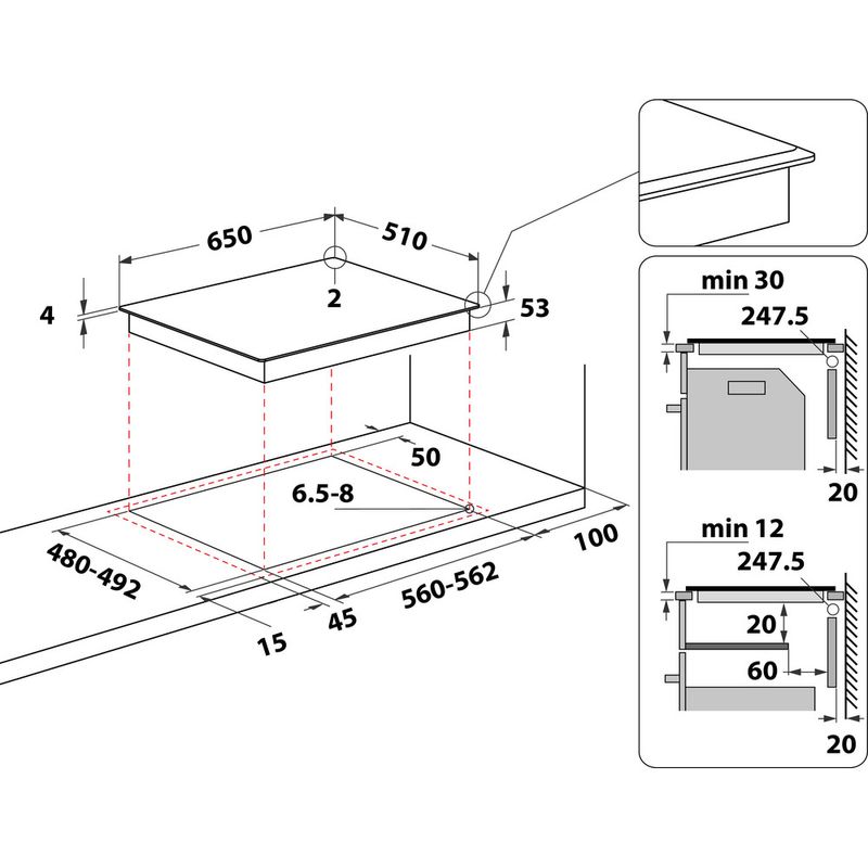 Whirlpool Płyta grzewcza SMC 654 F/BF Czarny Induction vitroceramic Technical drawing
