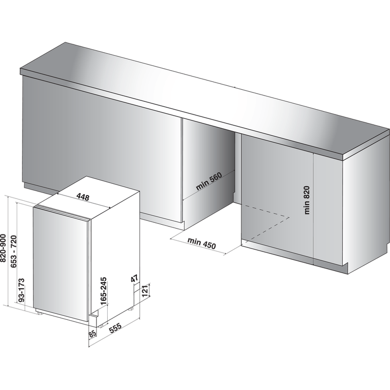 Whirlpool-Zmywarka-Do-zabudowy-WSIC-3M27-C-Zintegrowane-A---Technical-drawing