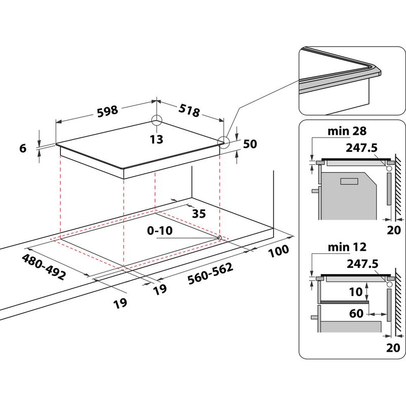 Whirlpool Płyta grzewcza WL B5860 AL Czarny Induction vitroceramic Technical drawing