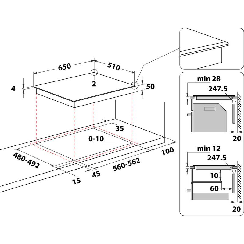 Whirlpool Płyta grzewcza WL B4265 BF/IXL Czarny Induction vitroceramic Technical drawing