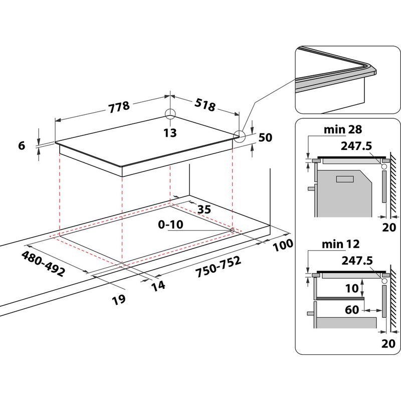 Whirlpool Płyta grzewcza WL S8977 AL Czarny Induction vitroceramic Technical drawing