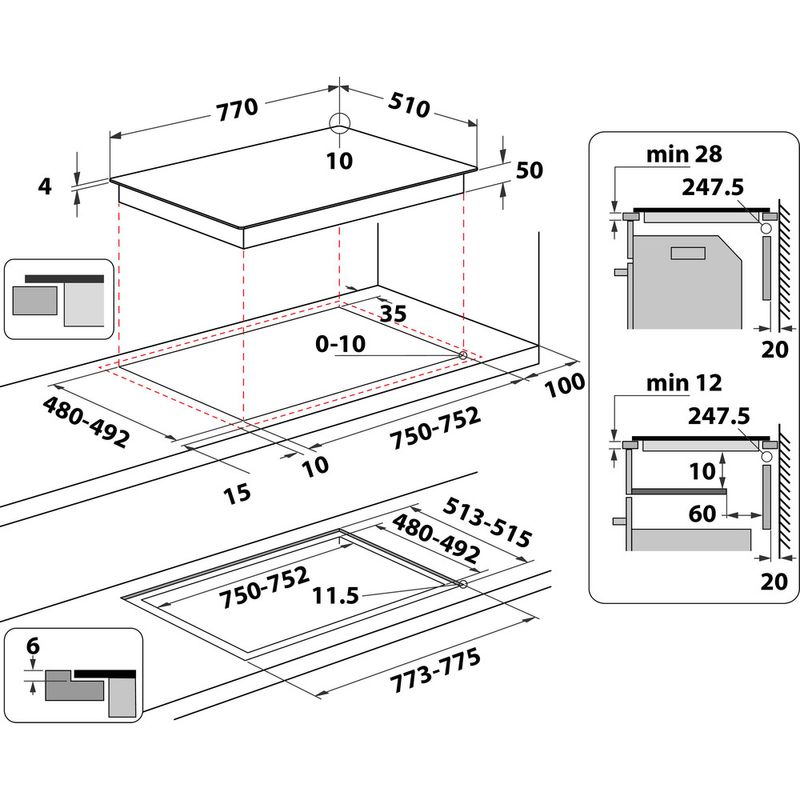 Whirlpool Płyta grzewcza WF S0377 NE/IXL Czarny Induction vitroceramic Technical drawing