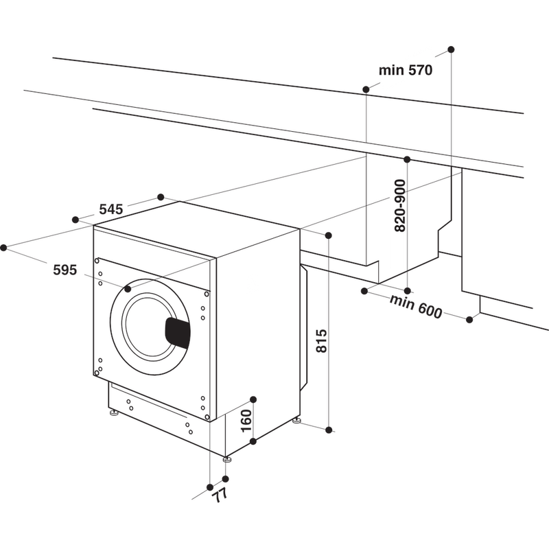 Whirlpool Pralkosuszarka Do zabudowy BI WDWG 961484 EU Biel Ładowany od frontu Technical drawing