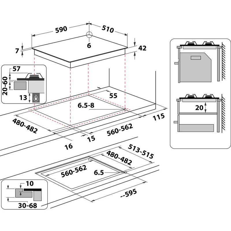 Whirlpool Płyta grzewcza AKWL 628/NB Czarny Gazowy Technical drawing