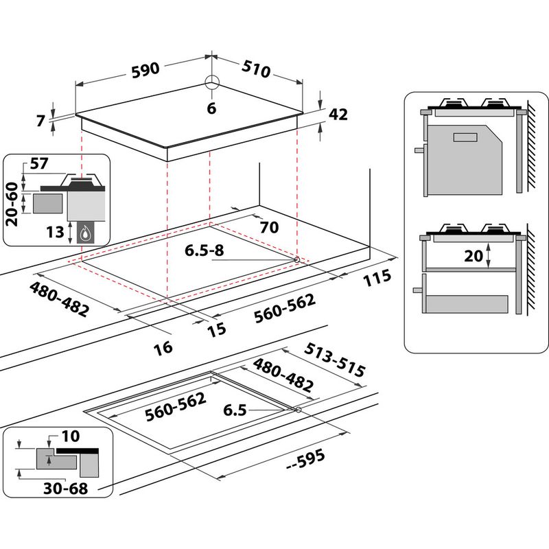 Whirlpool Płyta grzewcza AKTL 629/NB Czarny Gazowy Technical drawing