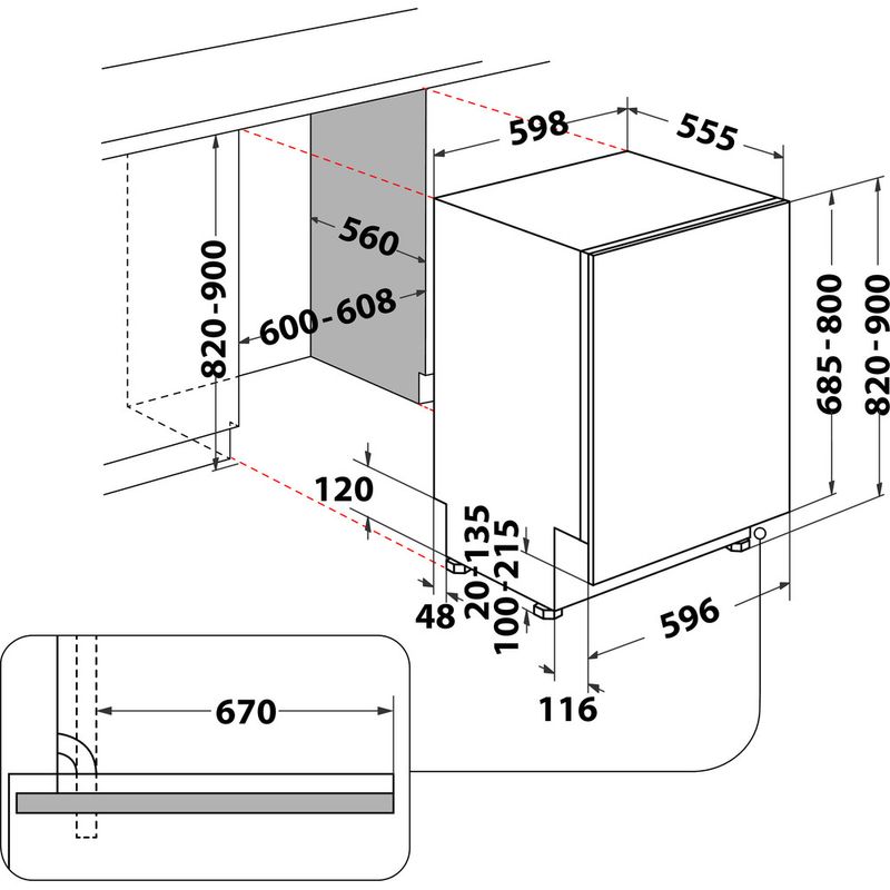 Whirlpool Zmywarka Do zabudowy WIS 1150 PEL Zintegrowane B Technical drawing
