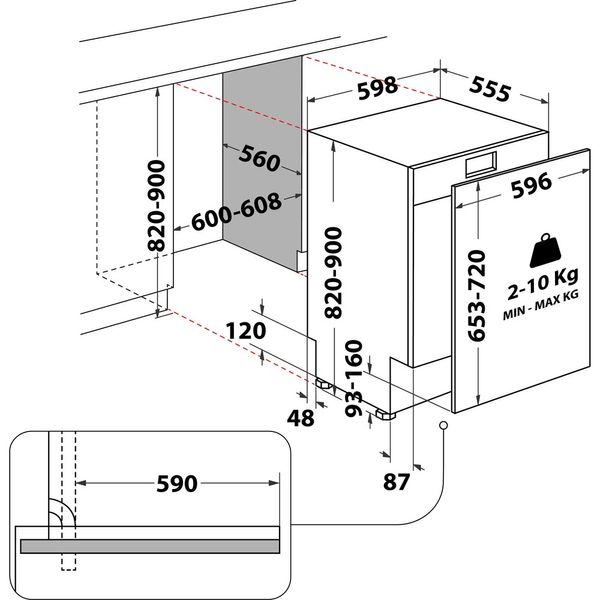 Whirlpool Zmywarka Do zabudowy WIO 3O540 PELG Zintegrowane B Technical drawing