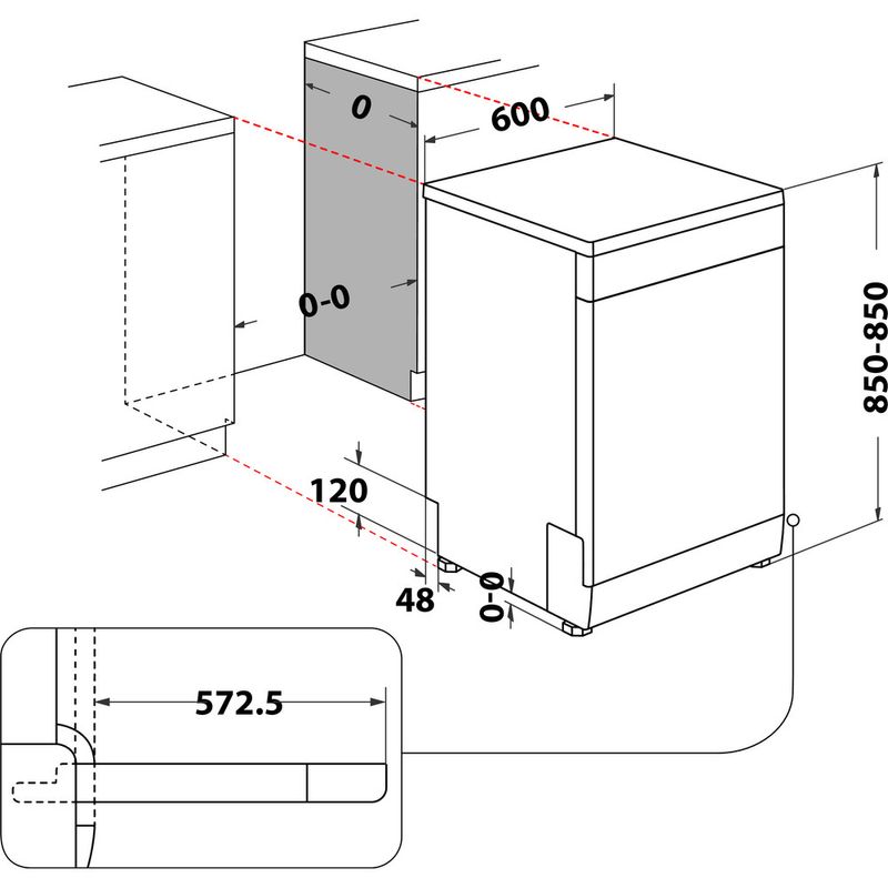 Whirlpool Zmywarka Wolnostojące WFO 3T133 PF X Wolnostojące D Technical drawing