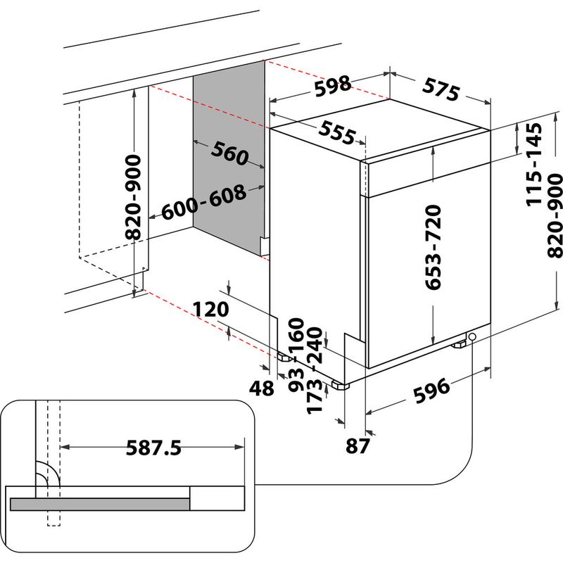 Whirlpool Zmywarka Do zabudowy WBC 3C26 B Z panelem E Technical drawing