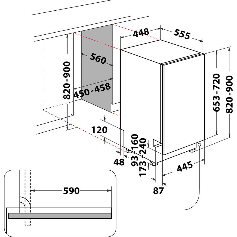 Whirlpool Zmywarka Do zabudowy WSIO 3O23 PFE X Zintegrowane E Technical drawing