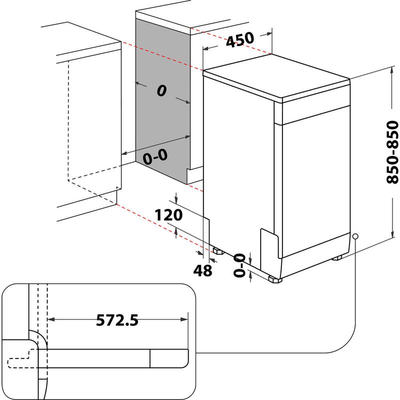 Whirlpool Zmywarka Wolnostojące WSFO 3O34 PF X Wolnostojące D Technical drawing