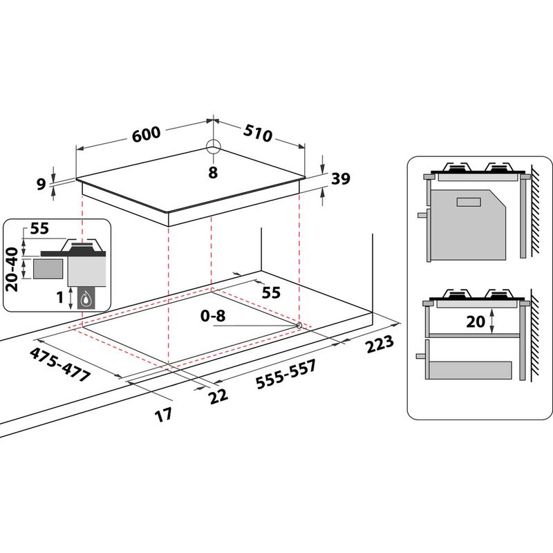 Whirlpool Płyta grzewcza GMT 6422 OW Stara biel Gazowy Technical drawing