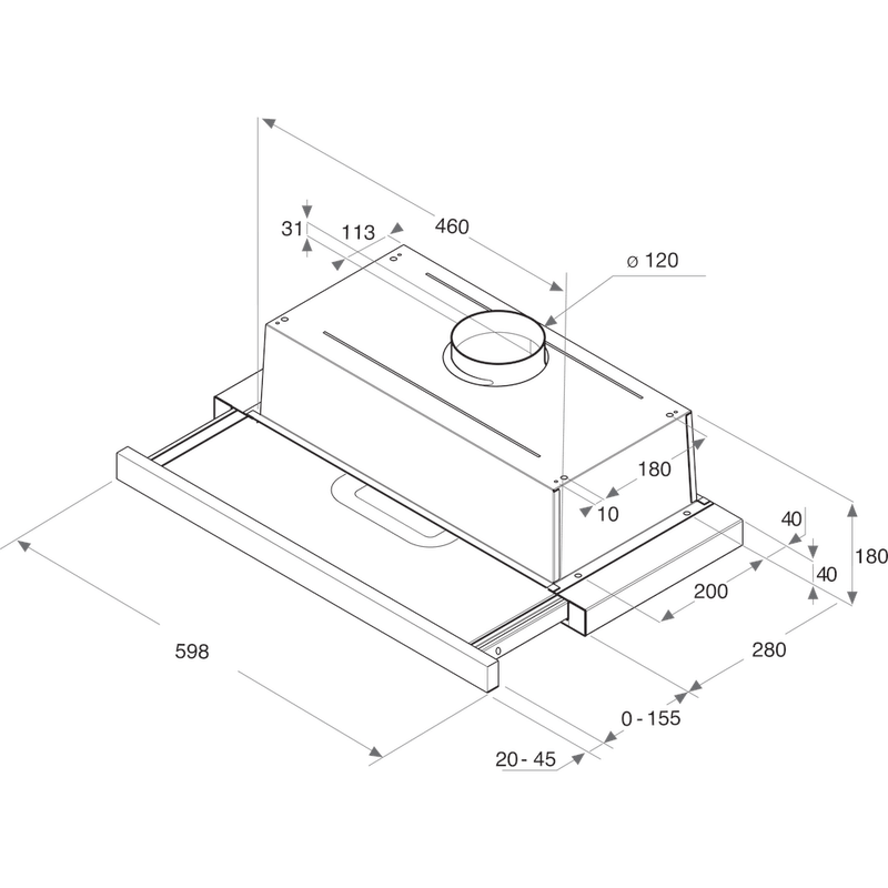 Whirlpool Okap Do zabudowy AKR 6390 IX Inox Do zabudowy Mechaniczny Technical drawing