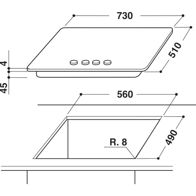 Whirlpool-Płyta-grzewcza-AKT-799-IXL-Inox-Gazowy-Technical-drawing