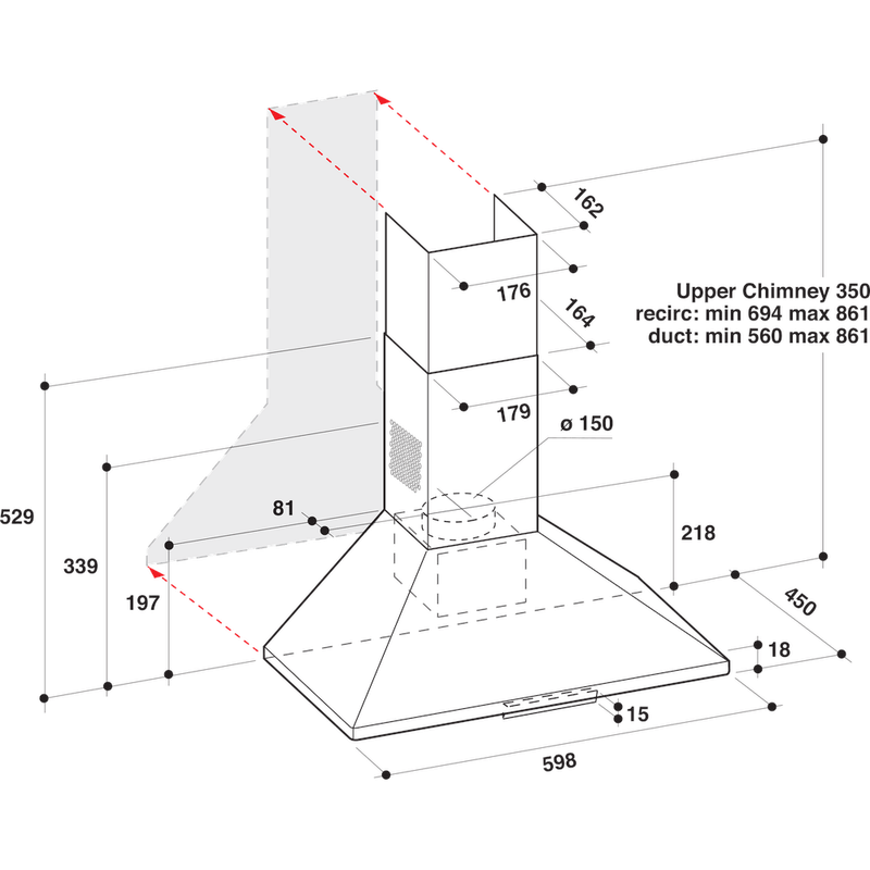 Whirlpool Okap Do zabudowy AKR 685/1 IX Inox Kominowy Mechaniczny Technical drawing