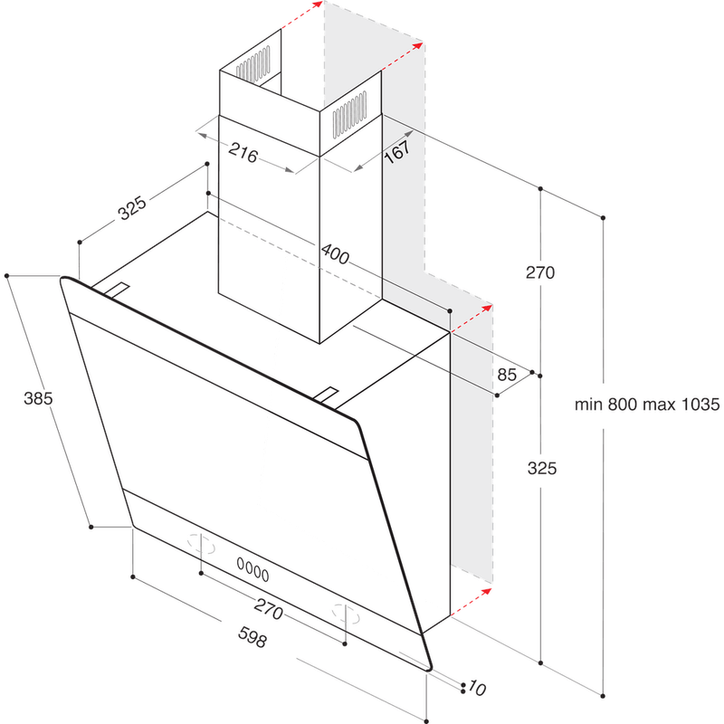 Whirlpool Okap Do zabudowy WHVP 62F LT SD Srebrny Wolnostojące Elektroniczny Technical drawing