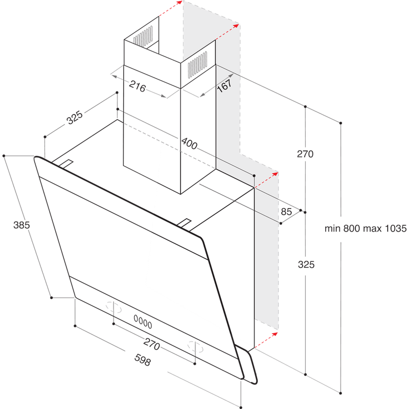 Whirlpool Okap Do zabudowy WHVP 65F LM K Czarny Wolnostojące Elektroniczny Technical drawing