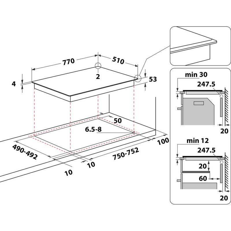 Whirlpool Płyta grzewcza SMC 774 F/BT/IXL Czarny Induction vitroceramic Technical drawing