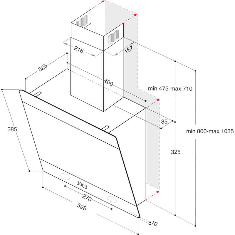 Whirlpool Okap Do zabudowy WHVP 62F LT W Biel Wolnostojące Elektroniczny Technical drawing