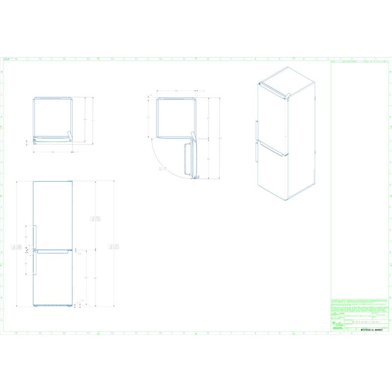 Whirlpool Lodówka z zamrażarką Wolnostojące W7 821O OX Optic Inox Dwudrzwiow(y)a Technical drawing