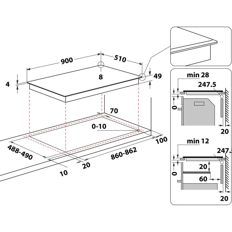 Whirlpool Płyta grzewcza WT 1090 BA Czarny Induction vitroceramic Technical drawing