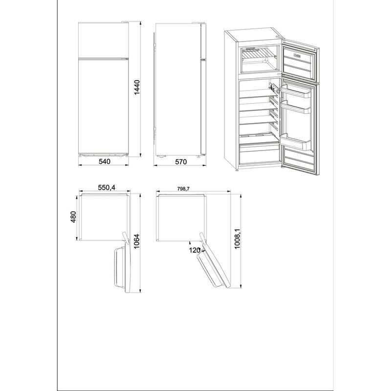 Whirlpool Lodówka z zamrażarką Wolnostojące W55TM 4110 W 1 Biel Dwudrzwiow(y)a Technical drawing
