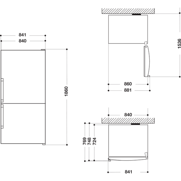 Whirlpool Lodówka z zamrażarką Wolnostojące W84BE 72 X 2 Inox Dwudrzwiow(y)a Technical drawing